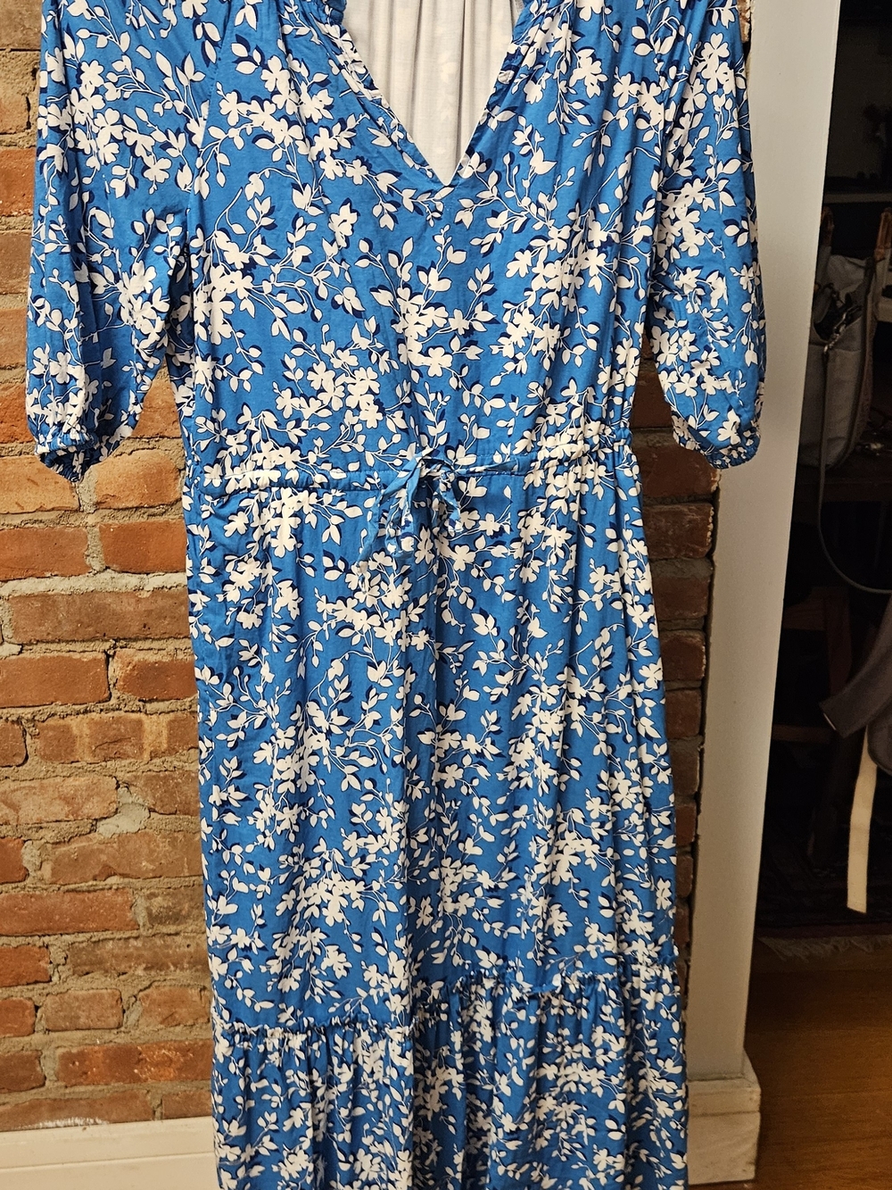 Blue Floral V-Neck Maxi Dress